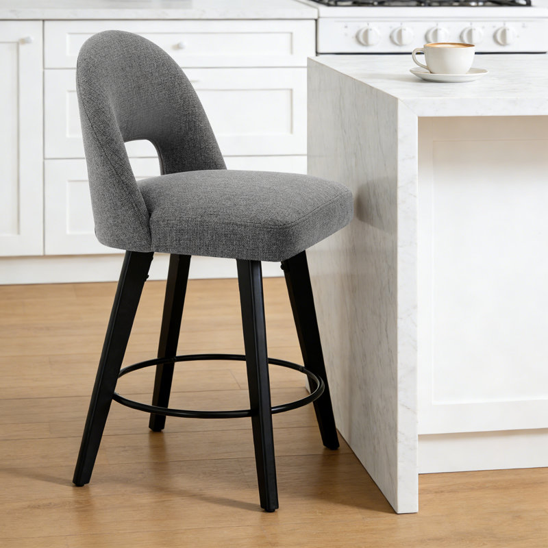 26" Upholstered Swivel Counter & Bar Stool with Solid Wood Frame, Gray