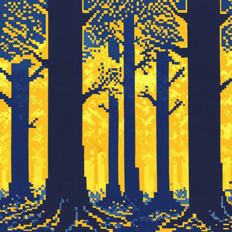 Tapis de bain Pixelated Forest, L 34 po x L 21 po, Bleu foncé / jaune moyen