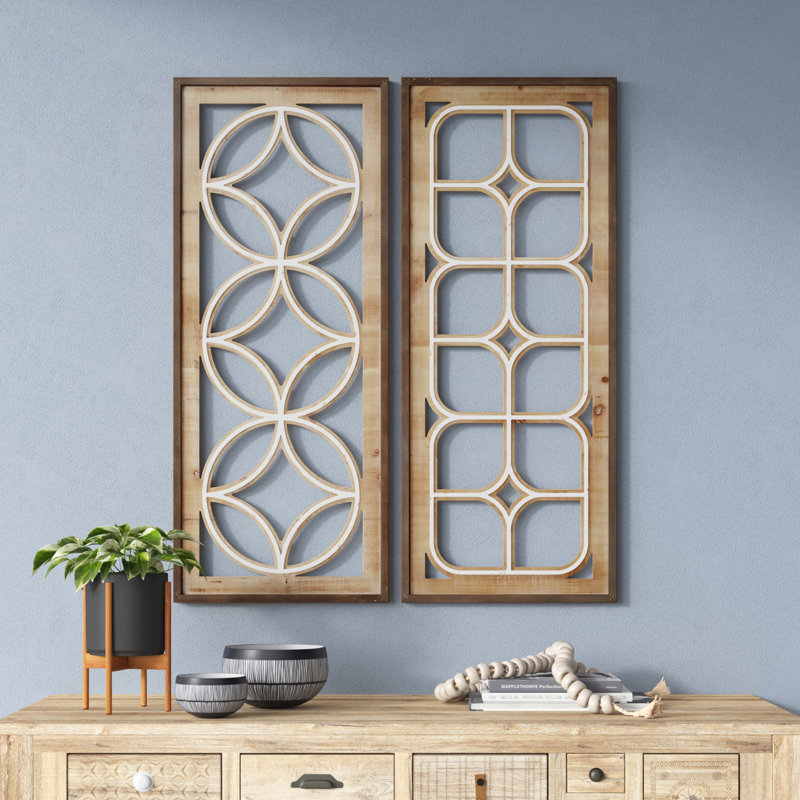 Ensemble de 2 décorations murales géométriques en bois
