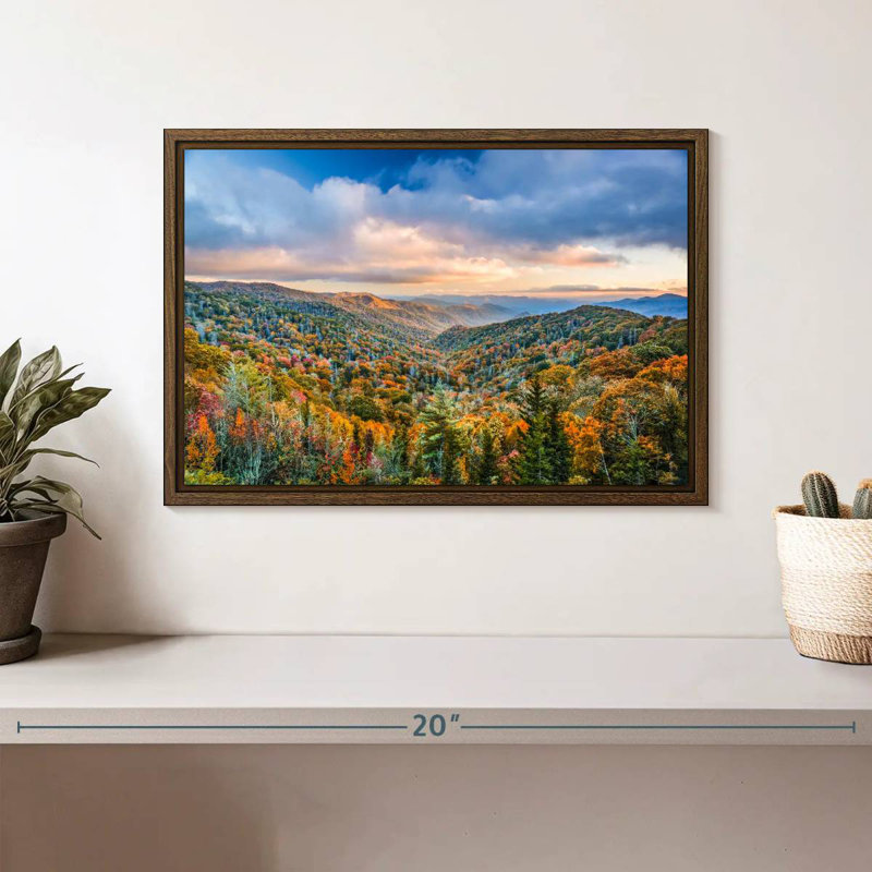 Smoky Mountains at Fall, 13 po x 9 po, Cadre flottant noyer