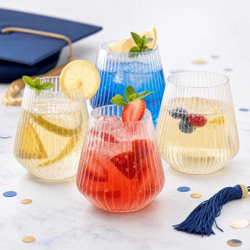 20-Pack Stemless Ribbed Plastic Wine Glasses, Shatter-Resistant, Clear Elegant Design for Weddings & Outdoor Events