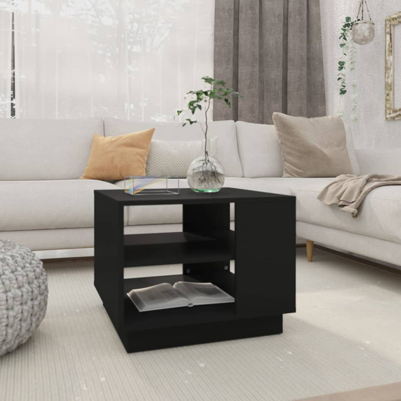 Table de bout en verre avec rangement, Noir, noir, noir, noir, 21,7 po x 21,7 po x 16,9 po