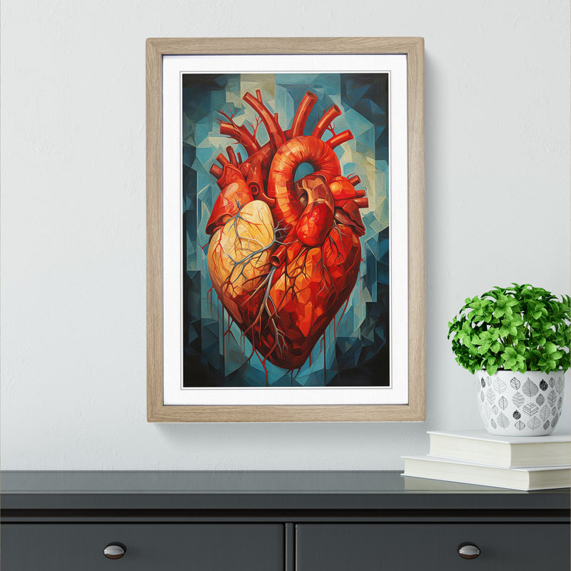 Anatomical Heart Cubism Art - Framed Print, Oak Framed, 34cm H x 25cm W