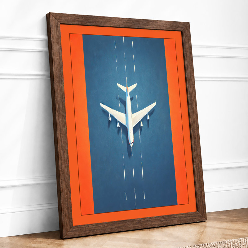 Aircraft in Flight Geometric 1 Piece Single Picture Frame Wall Art, A1 - 84.1 x 59.4 cm, Walnut