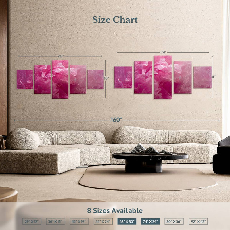 Pivoine rose gelée, H 15 po x l 36 po