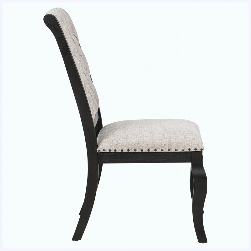 Ensemble de salle à manger 7 pièces brun clair et noir vieilli, 7 Pieces: Table, 6 Chairs