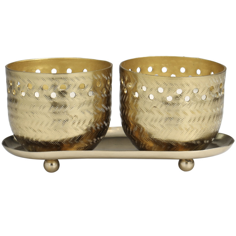 Metal White Sage Scented Cutout Spotted Wick Decorative Candle with White Wax Set, Gold
