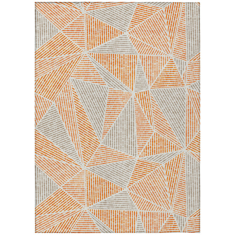 Tapis extérieur lavable à motif géométrique gris et argent 10 pi x 14 pi orange