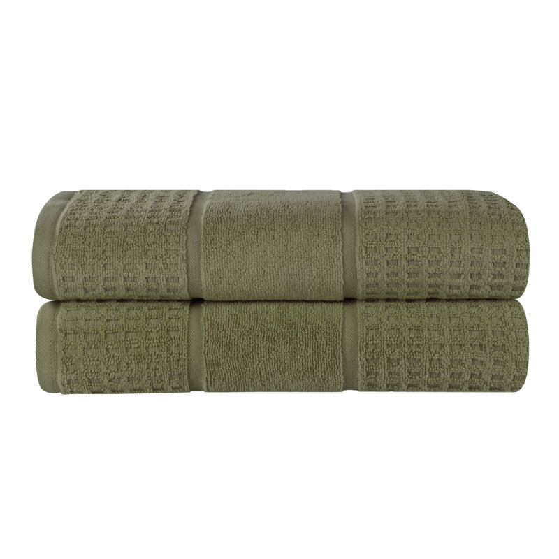 Hiyabel Zero Twist Cotton Solid Waffle Honeycomb Plush Soft Absorbent Medium Weight Bath Sheet, Forest Green