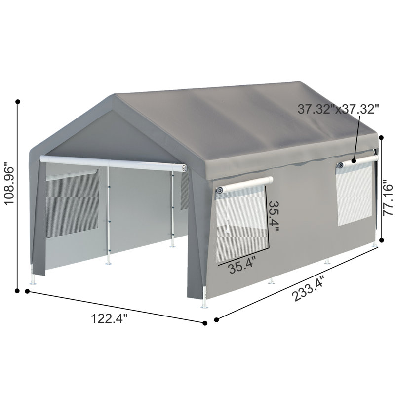 Gray 10' x 20' Portable Steel Carport with Windows