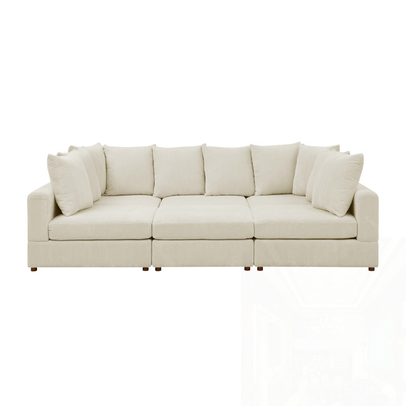 Canapé modulaire en velours côtelé 6 pièces, Crème, crème