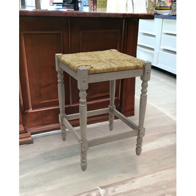 24" Natural And Gray Solid Wood Backless Counter Height Bar Chair