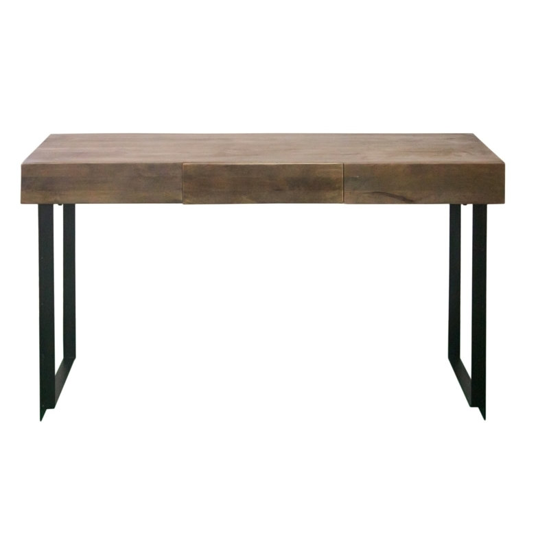 Mullins Solid Wood Top Metal Base Writing Desk, Natural