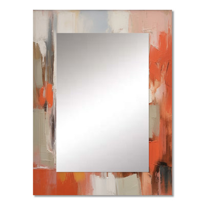 Orange Minimalims Enchantment II - Marble Mirror, Modern Decorative Wall Mirror, Printed Metal Art