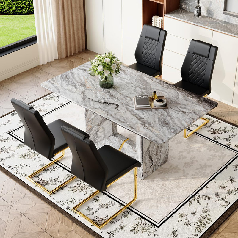 Ensemble de table de salle à manger de 63 po pour 4 personnes, ensemble de table de salle à manger moderne avec table en bois et chaises ergonomiques