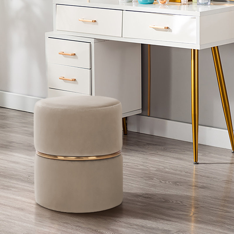 Repose-pieds rond en velours 14 po Celynn, Velours kaki