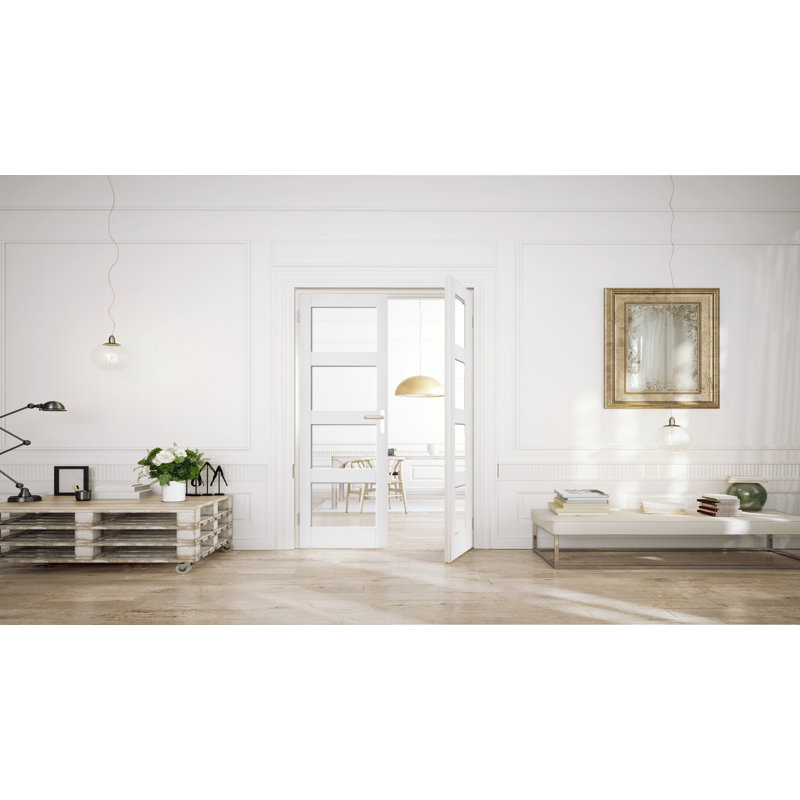White Primed Shaker 4 Light Rebated Clear Glass Pair, 573mm x 1981 mm