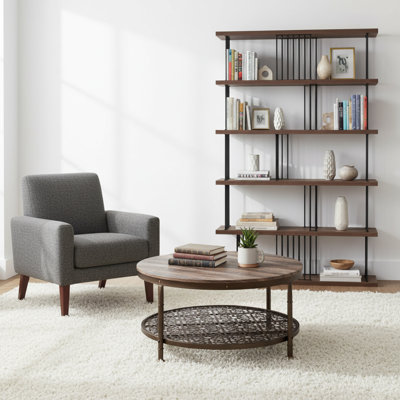 Table basse rustique industrielle avec tablette en filet