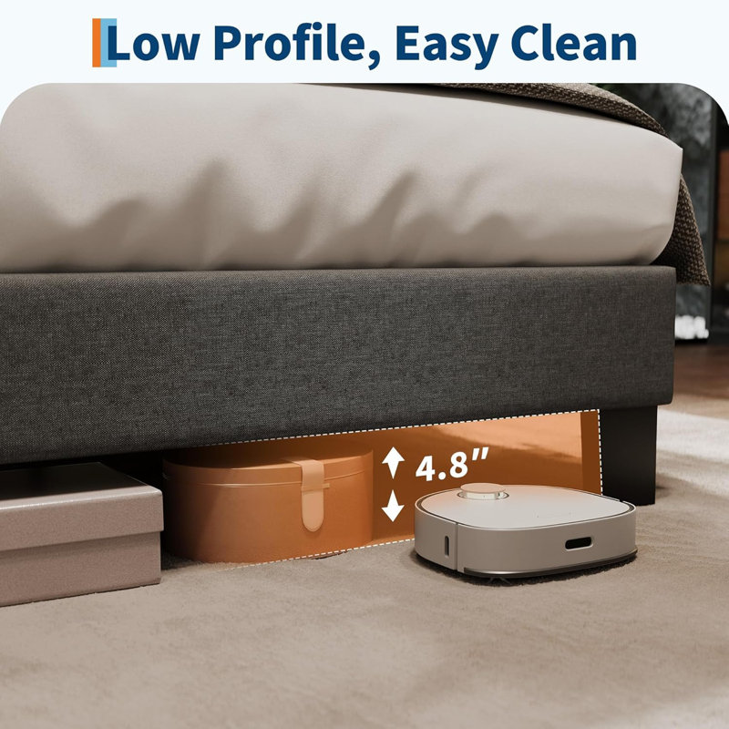Platform Bed Frame with Adjustable Headboard, Fabric Upholstered and Wooden Slats Support, Heavy Duty Mattress Foundation, No Box Spring Needed, Easy Assembly