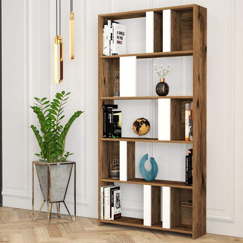 Bibliothèque standard Derrius H 70,87 "x l 35,43", Noyer / blanc