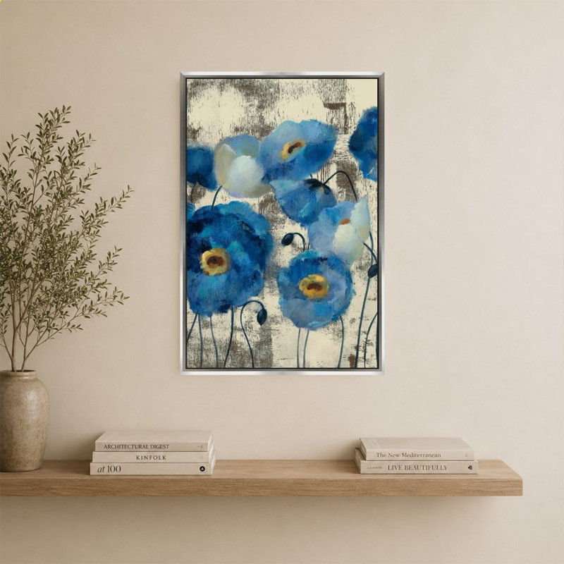 «Aquamarine Floral» par Silvia Vassileva, impression sur toile, 40" H x 28" W, Silver