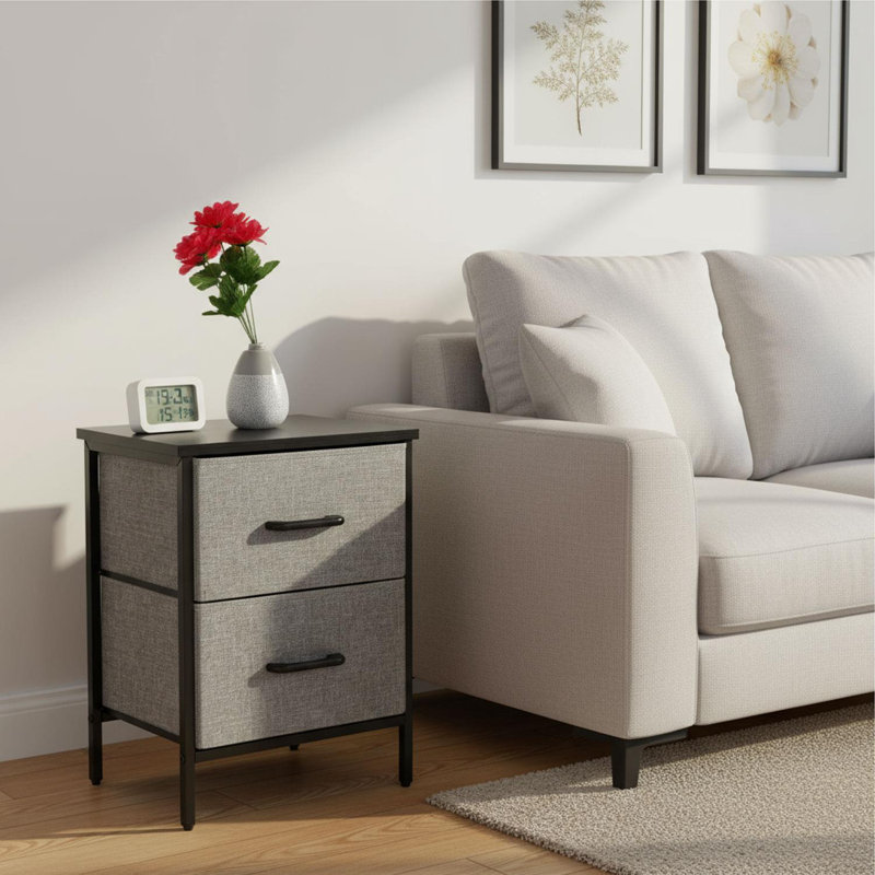 40cm W Metal Bedside Table, Black/Grey