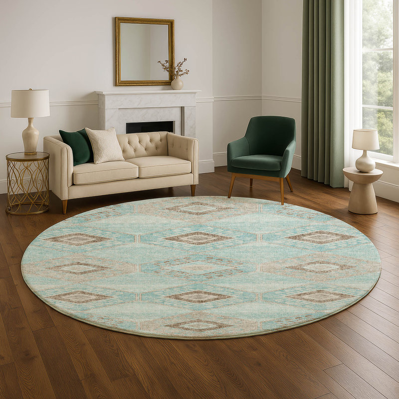 Premium Machine Washable Xamiera AMF1857 Aztec Rug, Round 8'