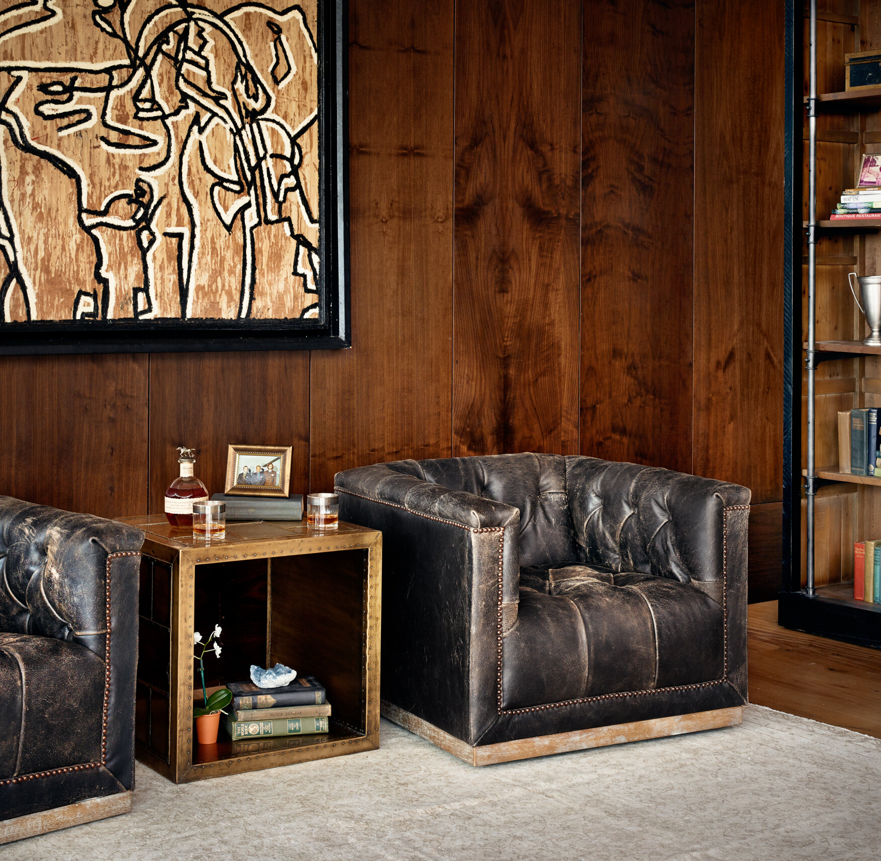 Maxx Distressed Black Leather Tufted Sofa