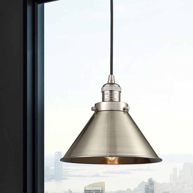 Luminaire suspendu conique 1 lumière Stonecrest, Ampoule DEL 6 watts Vinage, Nickel satiné brossé, Nickel satiné brossé