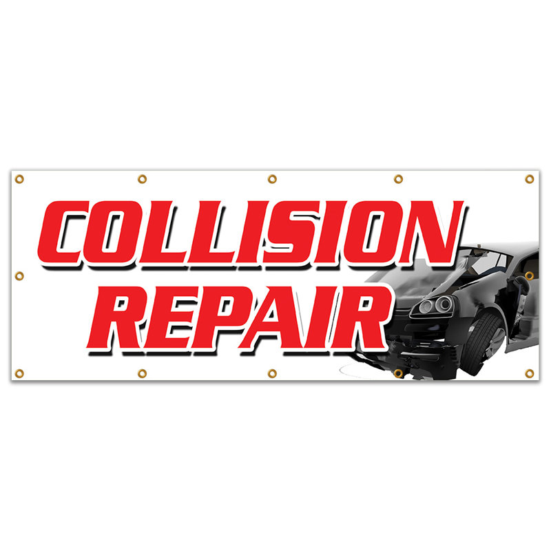 Signe de bannière de réparation de collision, H 48 po x l 120 po x P 0,1 po