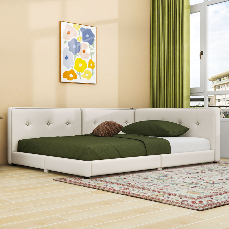 Upholstered Daybed with USB Ports, Queen, Beige