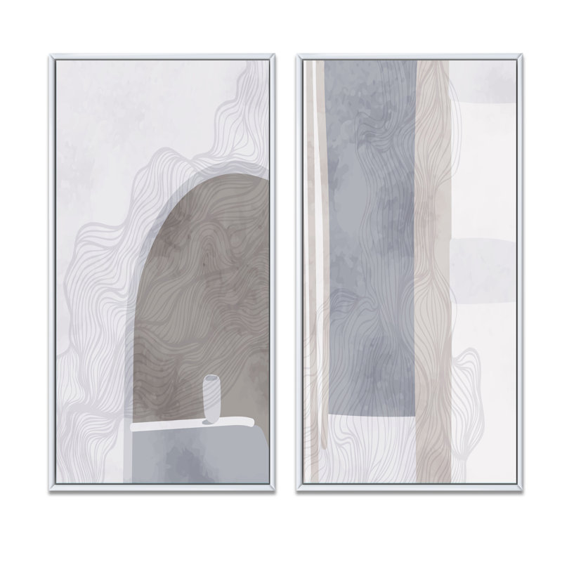 Minimalisme architectures II - ensemble de 2 impressions, H 20 po x l 24 po x P 1 po, Toile avec cadre blanc