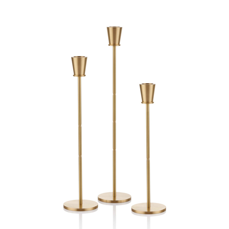 Ensemble de chandelles de table en laiton 3 pièces, H 12,6 po x l 2 po x P 2 po