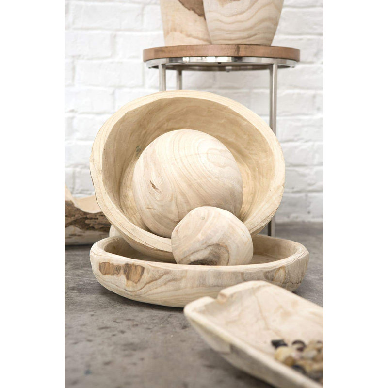 Handcrafted Earthy Paulownia Wood Decorative Bowl Set - 19.8"