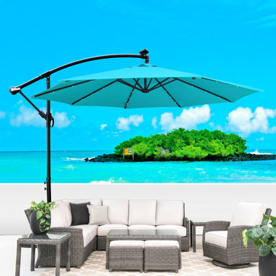 Parasol de terrasse solaire 10 pi - imperméable, 8 nervures robustes, manivelle, base croisée pour terrasse de jardin, terrasse extérieure, cour, bord de piscine