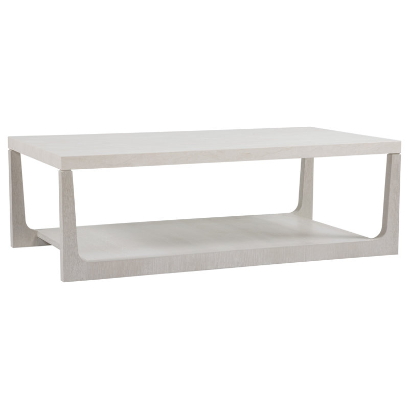 Mid-Century Modern Cream Marble and Oak Rectangular Coffee Table