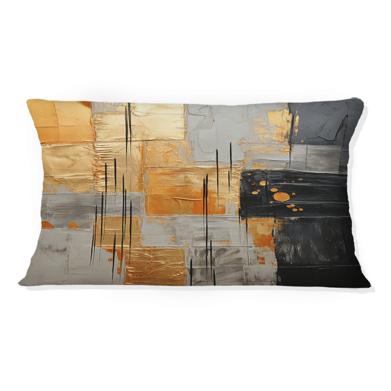 Gold Grey Gleaming Geometry I - Abstract Collages Printed Throw Pillow