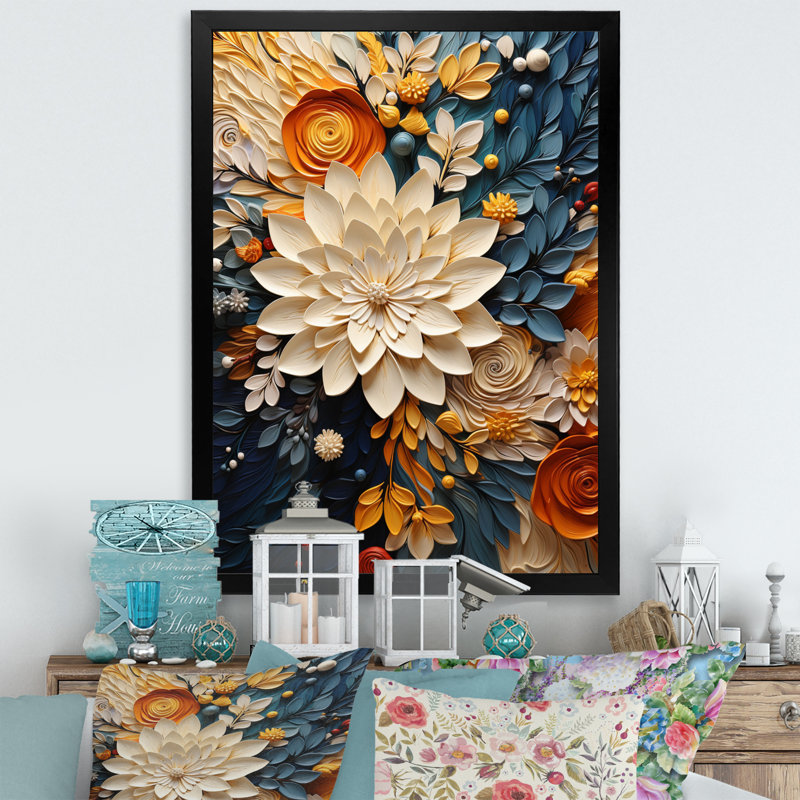 Reproduction d'aquarelle orange sarcelle tourbillon botanique IV, Cadre photo unique, H 40 po x l 30 po, Noir