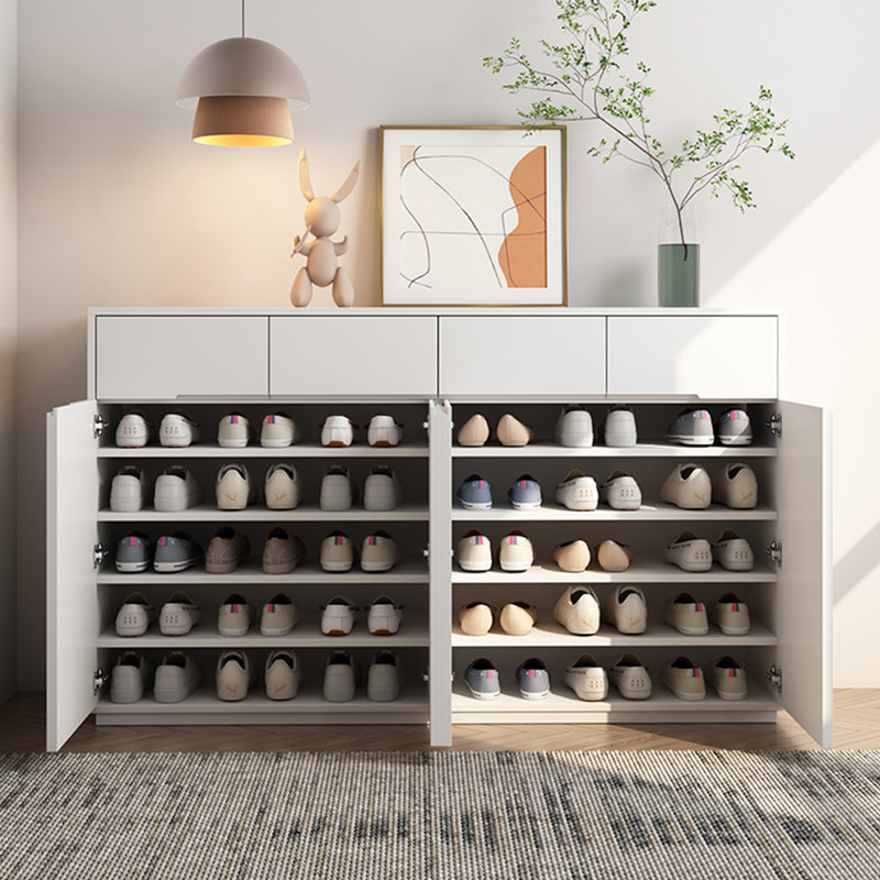 Simple White Lacquered Shoe Cabinet Ultra-thin 45 Pair Shoe Storage Cabinet, White