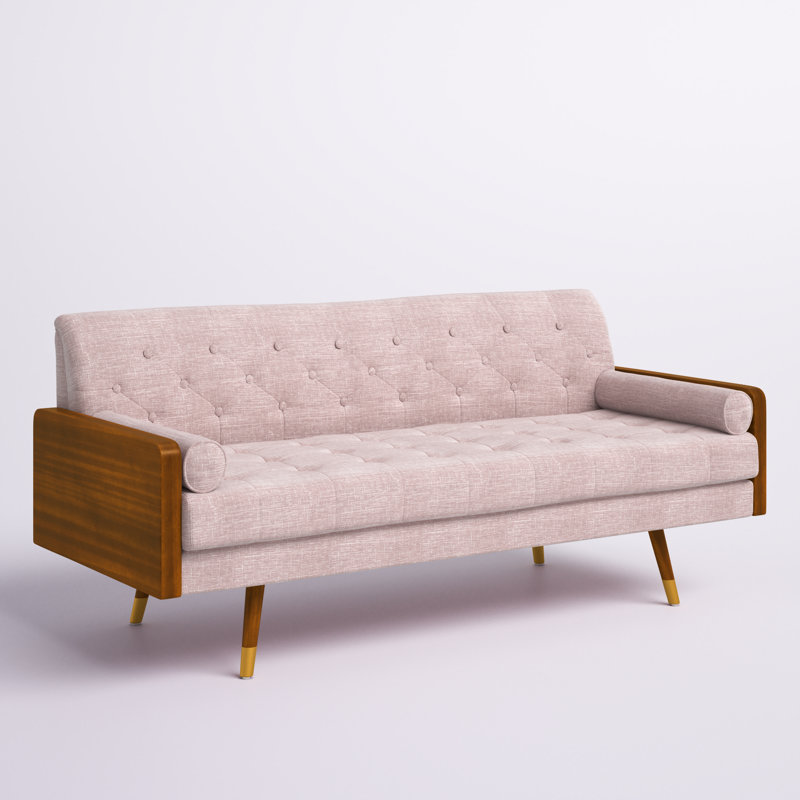 Bel-Air 72.2" Mid Century Modern Tufted 3 Seater Sofa with Bolster Pillows, Blush Polyester