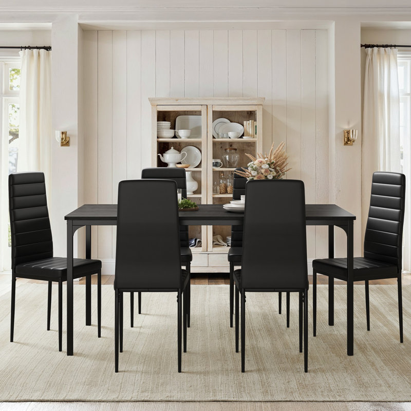 Ensemble de salle à manger moderne en bois et métal 7 pièces pour cuisine et salle à manger, Noir