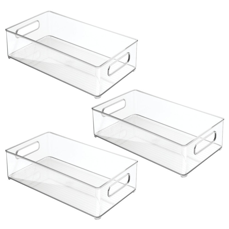 iDesign 3-Piece Set Plastic Fridge and Freezer Bins with Integrated Handles, 8" x 4" x 14.5", Clear