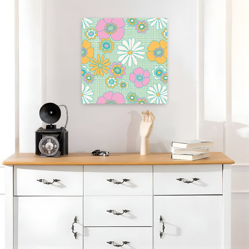 Art contemporain rétro fleur printanier, H 18 po x l 18 po