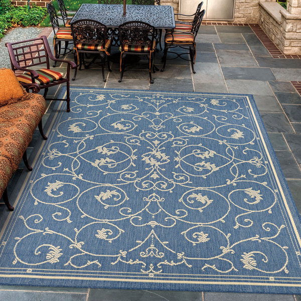 Charlton Home® Ariadne Floral Champagne Blue Indoor Outdoor Area Rug ...