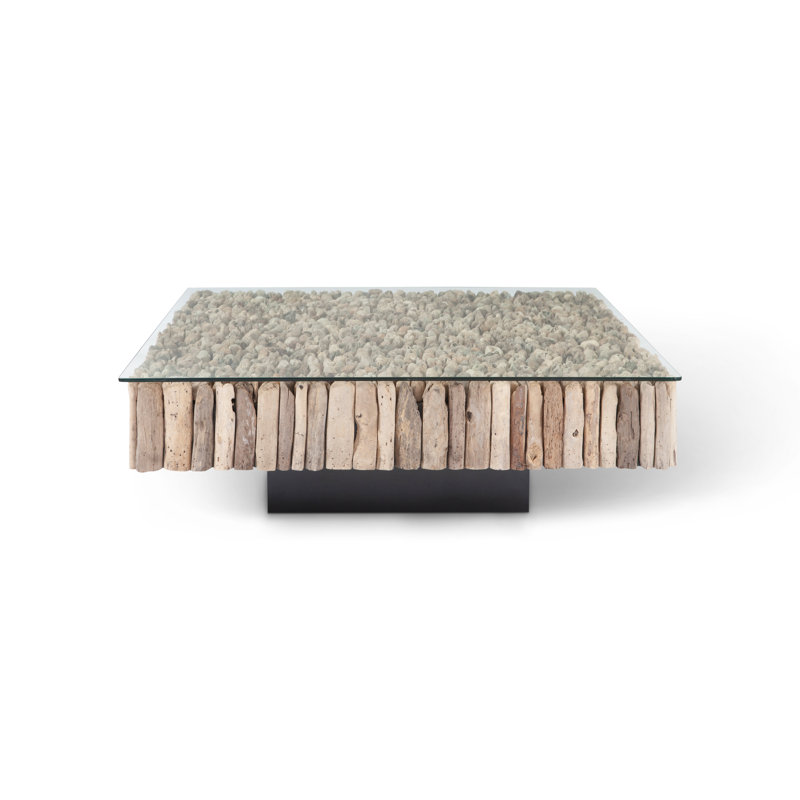 Contemporary Manhattan 51'' Square Wood & Glass Coffee Table