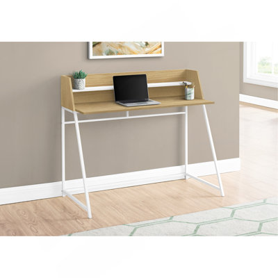 Bureau d'ordinateur, bureau personnel, ordinateur portable, tablettes de rangement, L 48 po, travail, stratifié naturel, métal blanc, contemporain, moderne