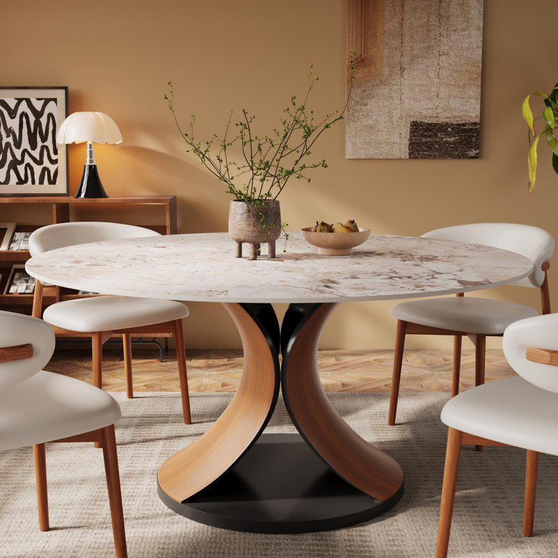 Ensemble de table et de chaises de salle à manger pour 8 personnes avec des chaises rembourrées, Creamy