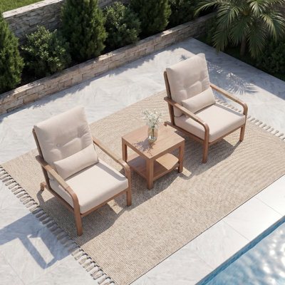 3-Piece Small Patio Bistro Set With Coffee Table, Aluminum Frame, Waterproof Thick Cushions, Easy Assembly For Balcony Garden, Beige