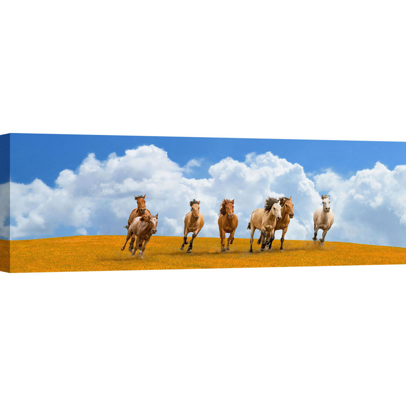 Herd of Wild Horses 1 Piece Wrapped Canvas Wall Art, 40cm H x 120cm W x 4cm D