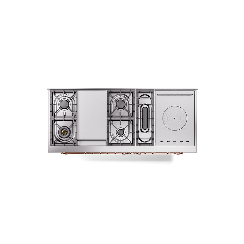 ILVE Nostalgie II 60 in Dual Fuel Range, 7 Burner, Griddle, Frenchtop, Natural Gas, Antique White/Copper